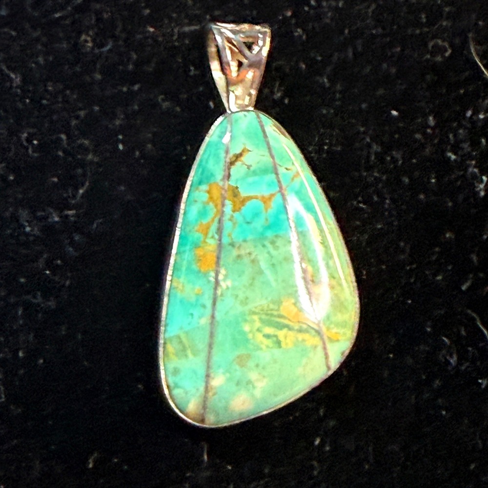925 Sterling Silver Green Turquoise Inlay Pendant Southwestern Boho Artisan